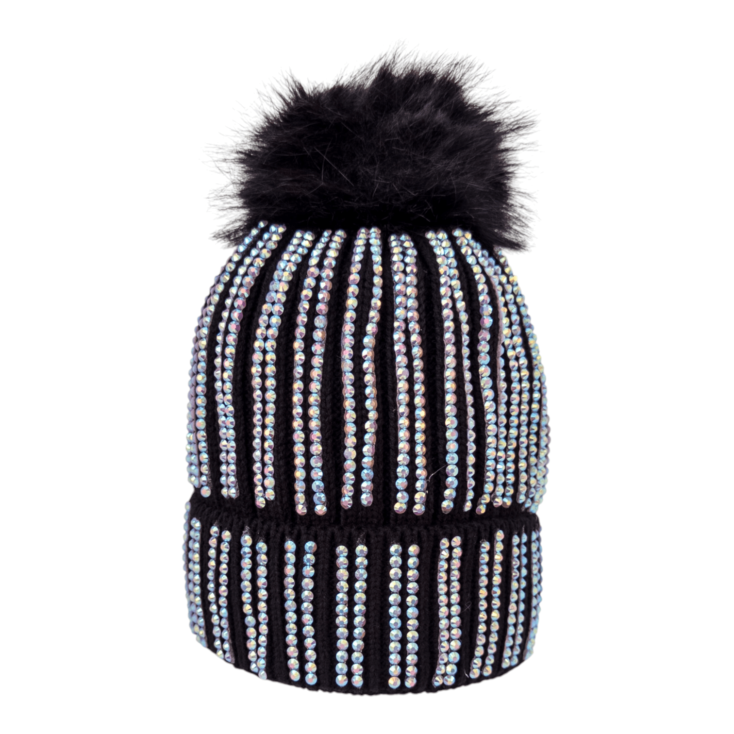 CrystalKnit Fur Pom Beanie