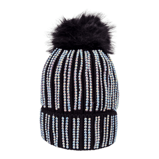 CrystalKnit Fur Pom Beanie