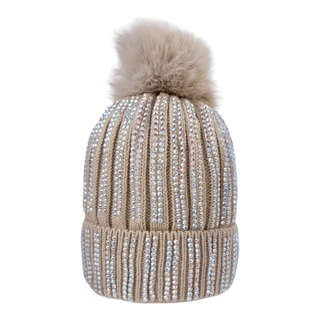 CrystalKnit Fur Pom Beanie
