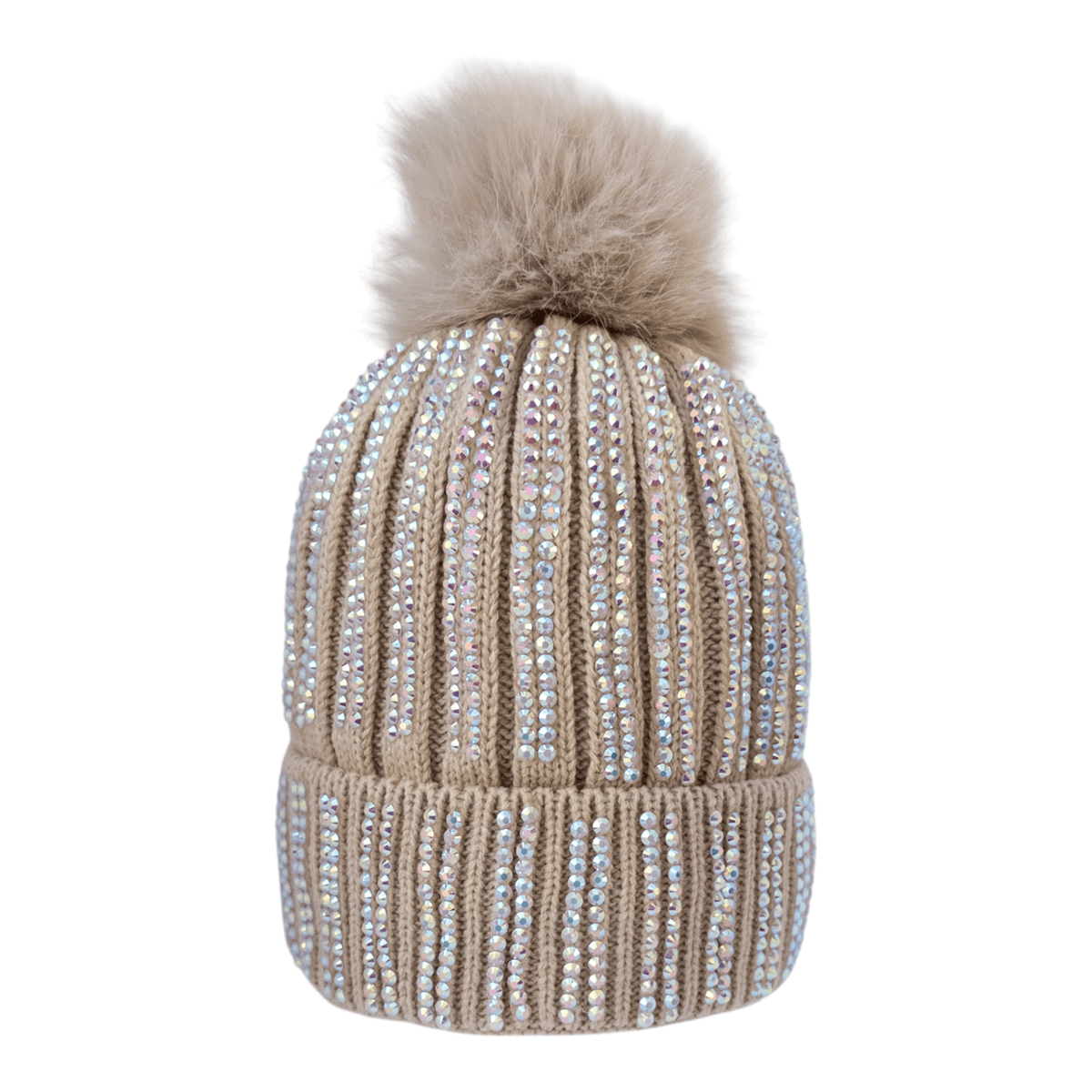 CrystalKnit Fur Pom Beanie