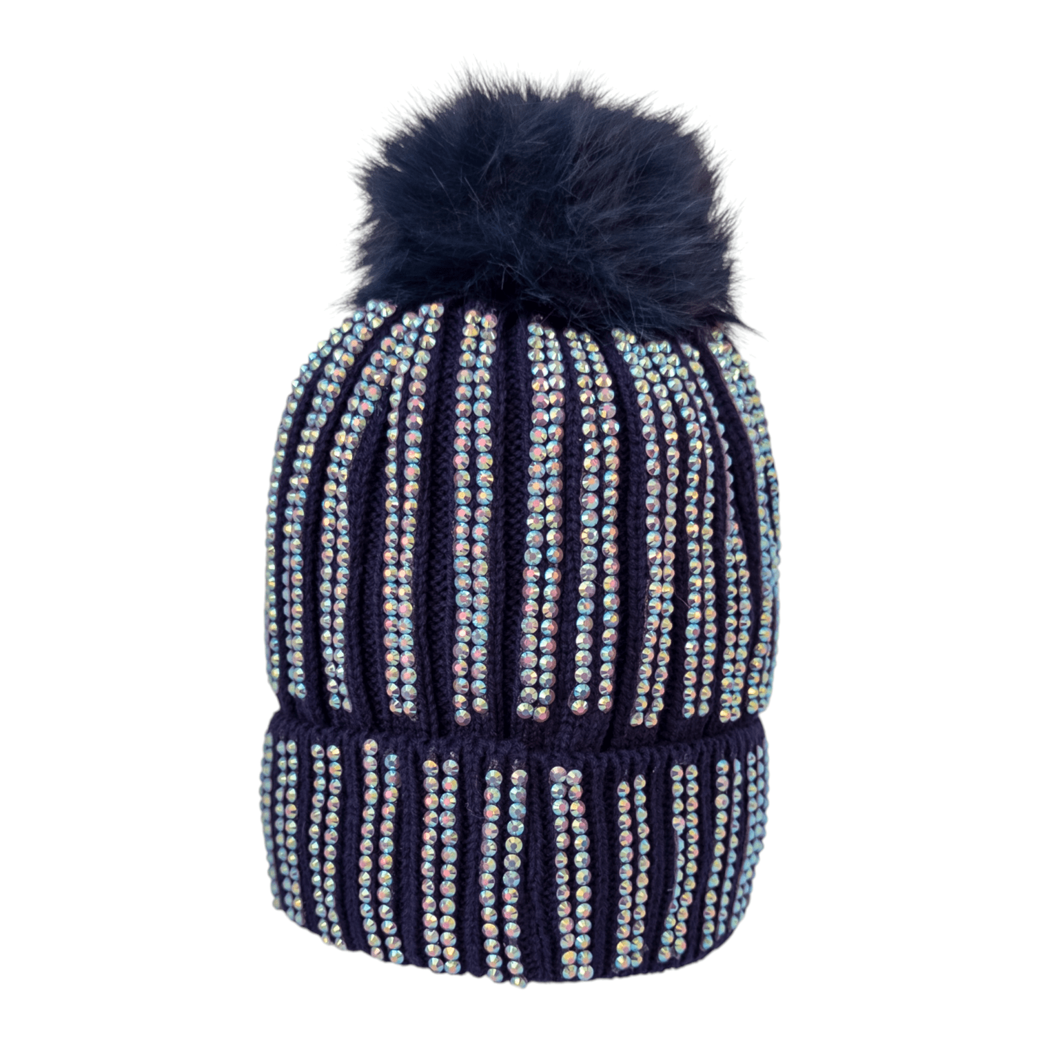 CrystalKnit Fur Pom Beanie