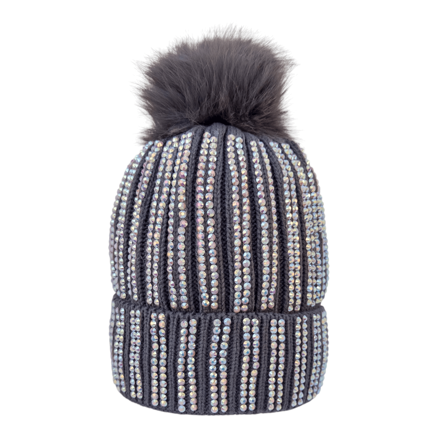 CrystalKnit Fur Pom Beanie