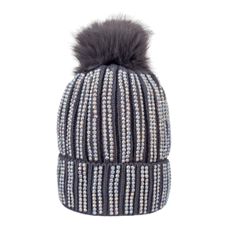 CrystalKnit Fur Pom Beanie