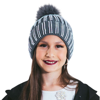 CrystalKnit Fur Pom Beanie