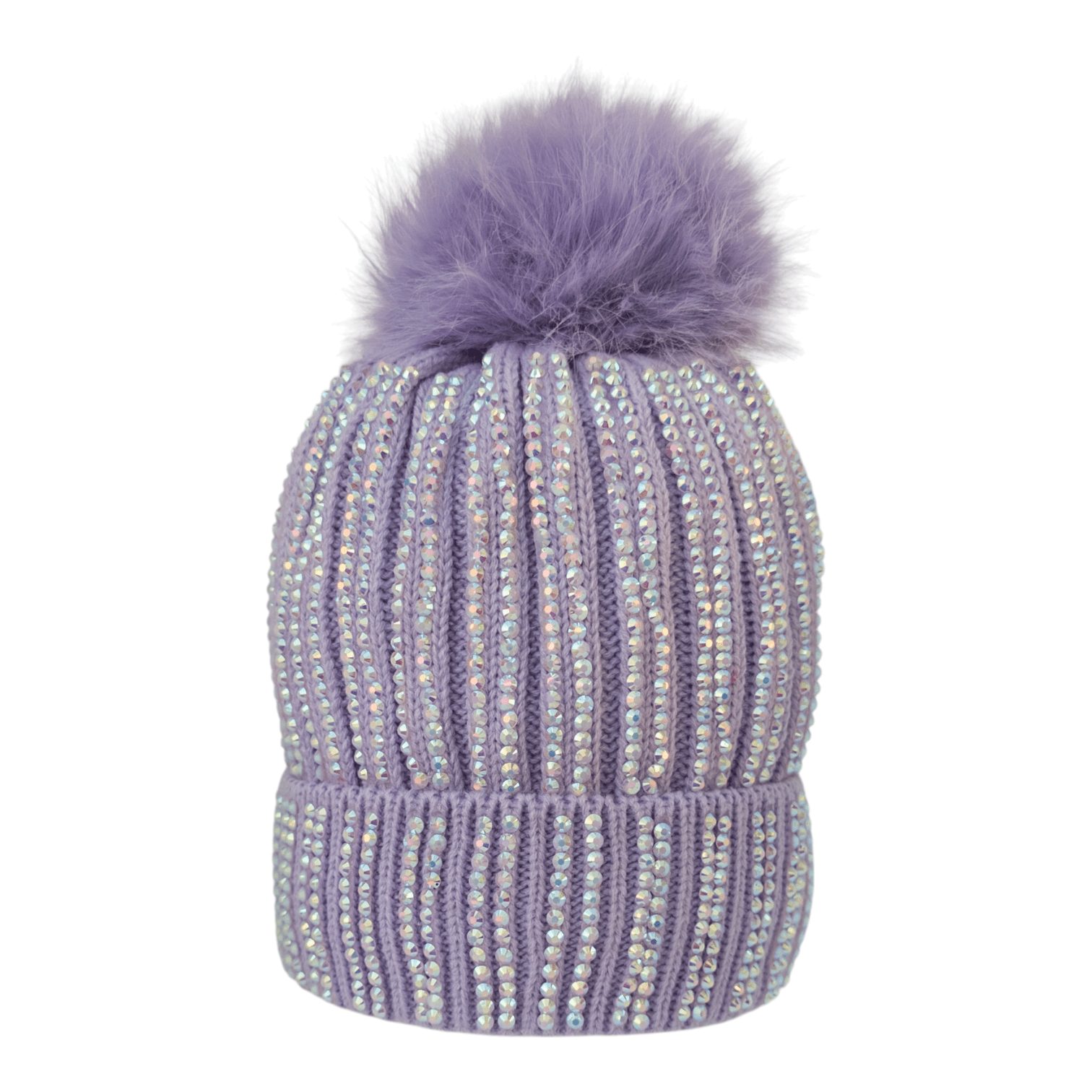 CrystalKnit Fur Pom Beanie