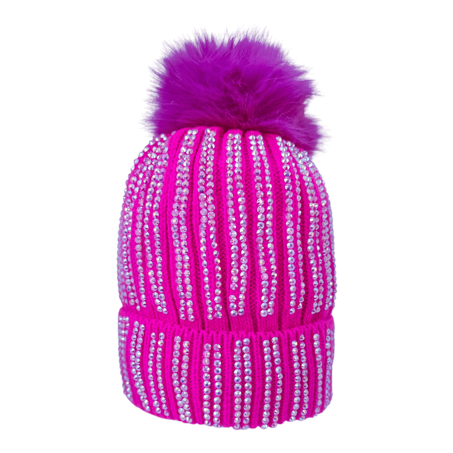 CrystalKnit Fur Pom Beanie