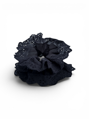 Double Ruffle Eyelet Lace Scrunchie