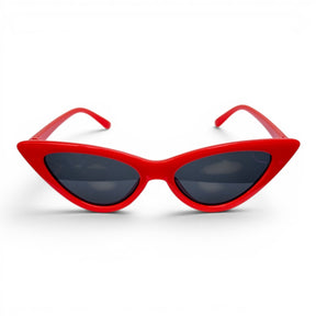 Go Girl USA Shop red cat-eye sunglasses with dark lenses and pointed frames.