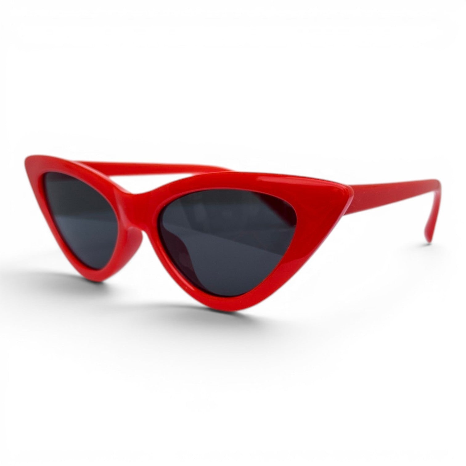 Go Girl USA Shop red cat-eye sunglasses with dark lenses and a bold frame.