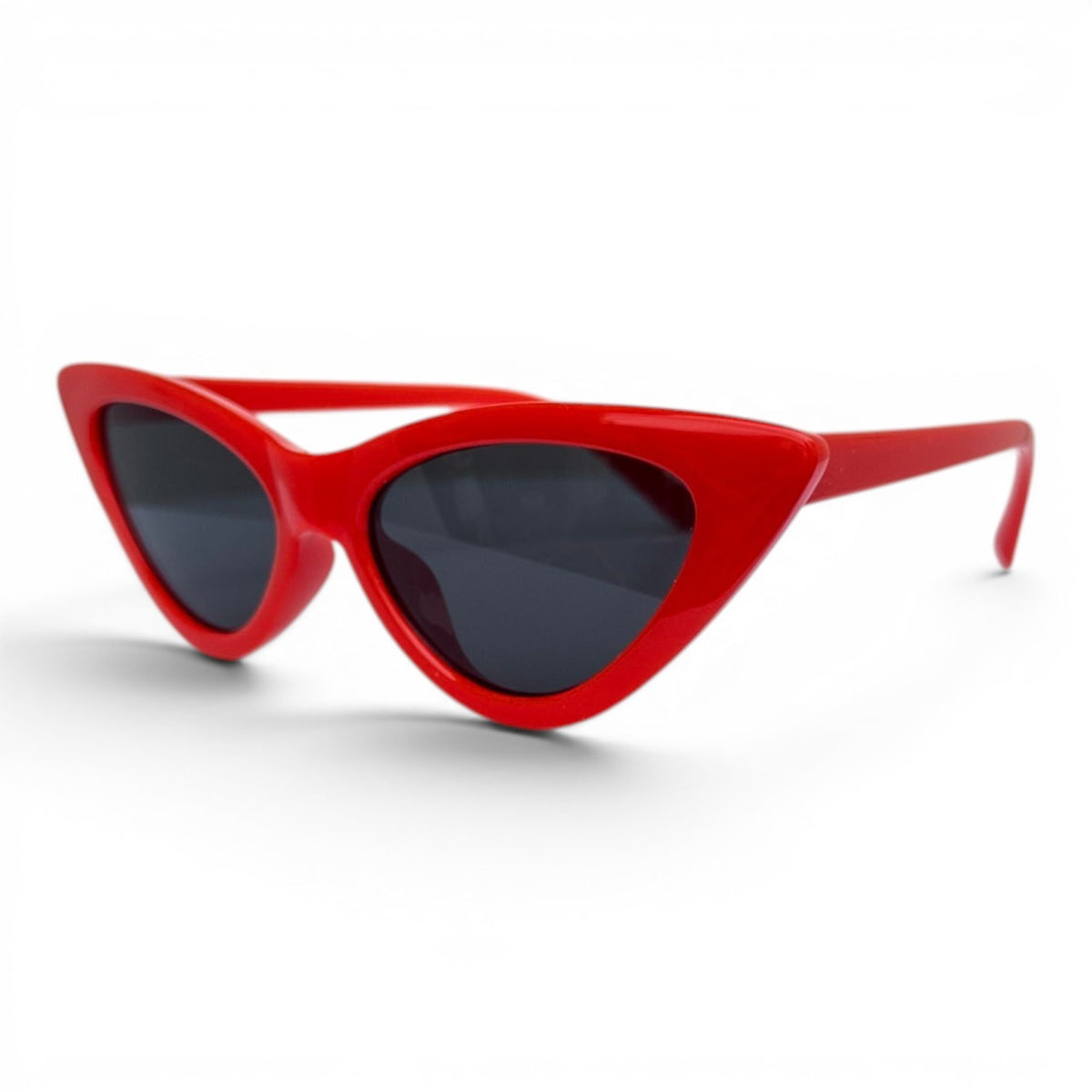 Go Girl USA Shop red cat-eye sunglasses with dark lenses and a bold frame.