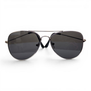 Go Girl USA Shop black metal aviator sunglasses with dark polarized lenses and teardrop shape.