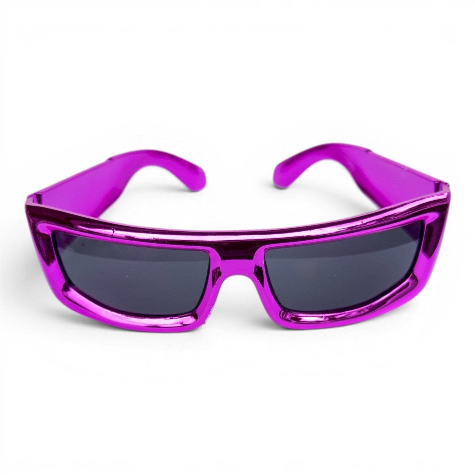 Go Girl USA Shop metallic purple rectangular sunglasses with dark lenses.