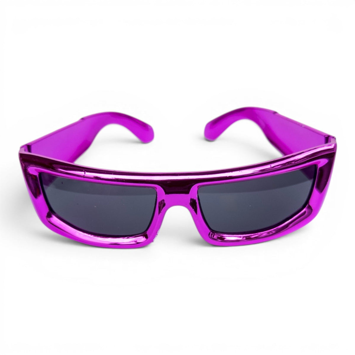 Go Girl USA Shop metallic purple rectangular sunglasses with dark lenses.